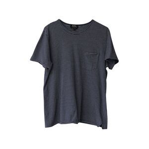A.P.C. Striped Short Sleeve Crewneck T-Shirt in Navy Blue Cotton
